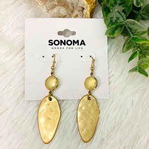 Hammered brushed gold & opal stone oblong earrings